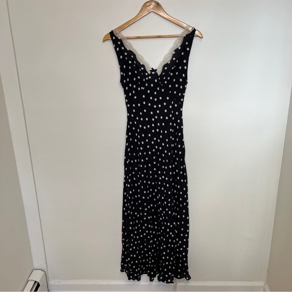 Rixo Sandrine Polka-Dot Woven Midi Dress in Navy Blue Viscose Size XXS NWT - Picture 6 of 12